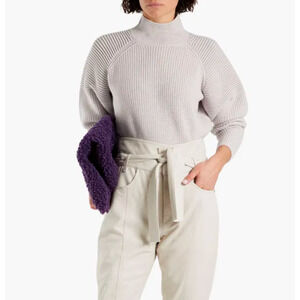 IRO Pearl Gray Kimbra Merino Wool Knit Mock Neck Long Sleeve Sweater, size XS
